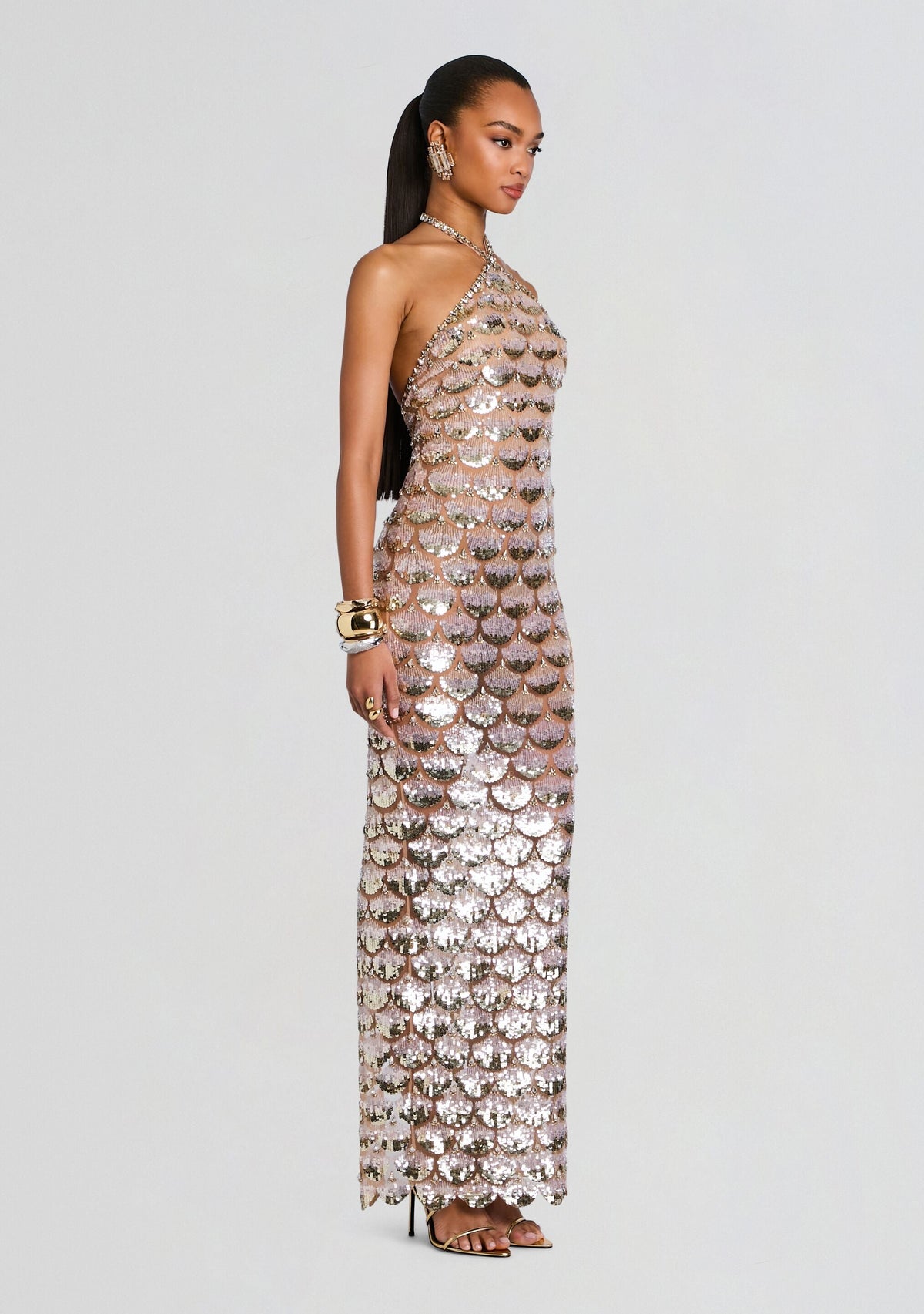 Genovia Embroidered Dress by retrofête in Nude/Champagne, product image 3
