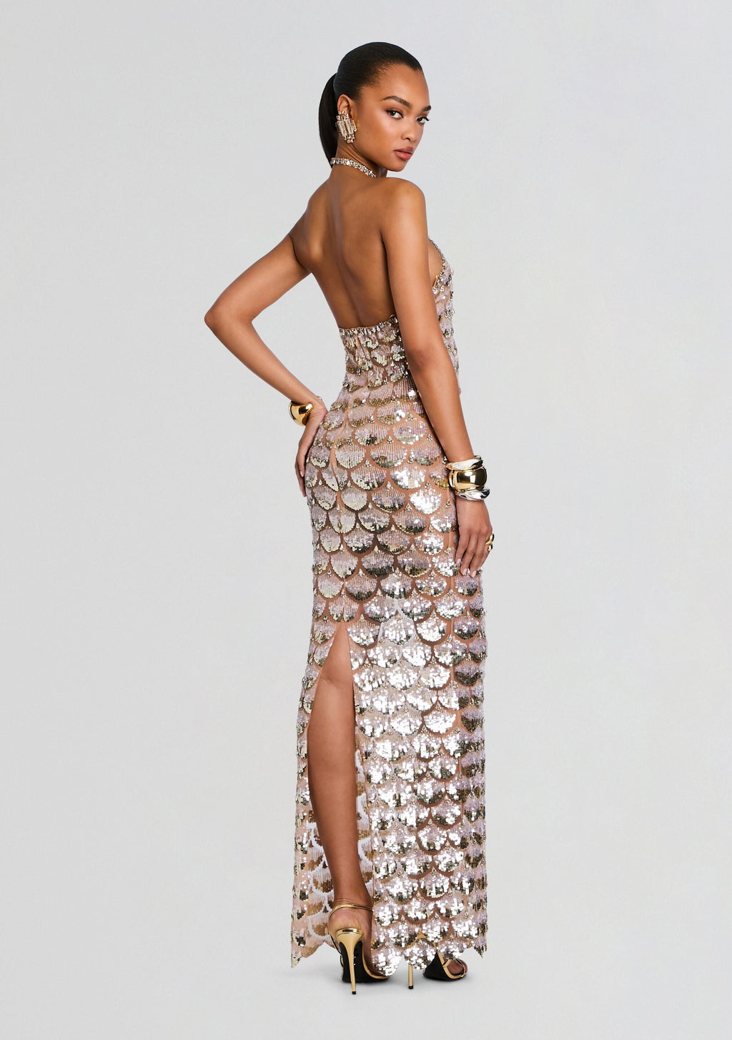 Genovia Embroidered Dress by retrofête in Nude/Champagne, product image 4
