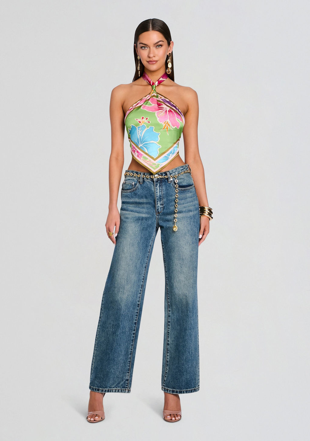 Jamie Silk Top by retrofête in Kiwi Hibiscus Floral, product image 2