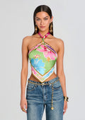 Jamie Silk Top by retrofête in Kiwi Hibiscus Floral, product image 1