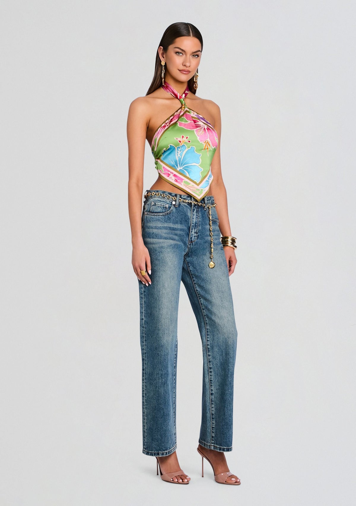 Jamie Silk Top by retrofête in Kiwi Hibiscus Floral, product image 4