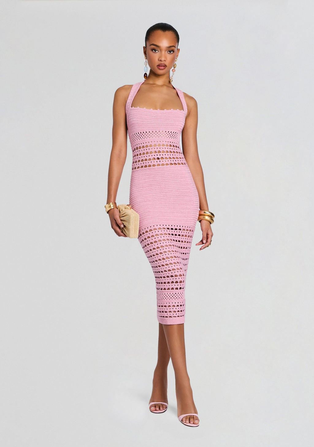 Jaycee Crochet Dress by retrofête in Metallic Flamingo, product image 1