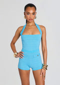 Leslie Metallic Bandage Knit Top by retrofête in Metallic Aqua, product image 1