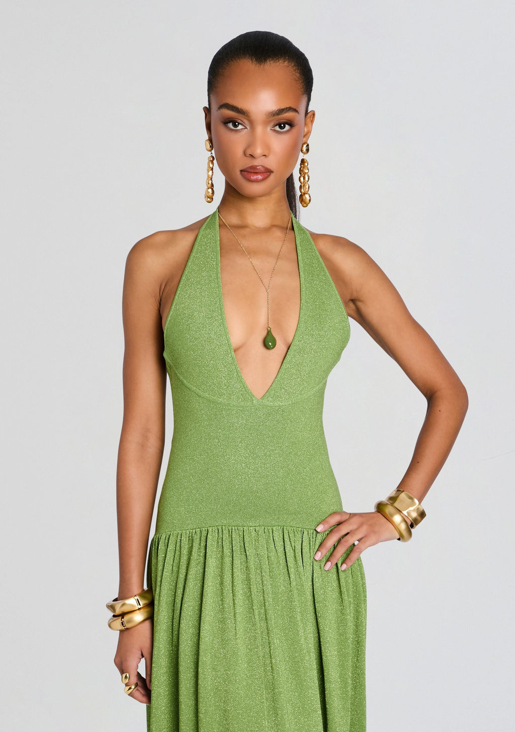 Marcelle Knit Dress by retrofête in Metallic Kiwi, product image 6