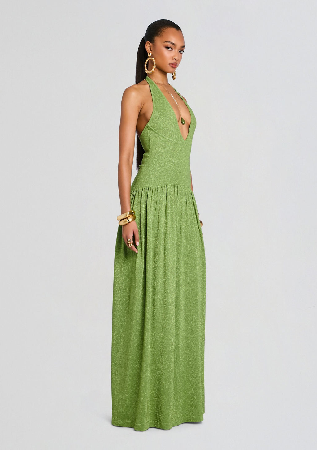 Marcelle Knit Dress by retrofête in Metallic Kiwi, product image 4