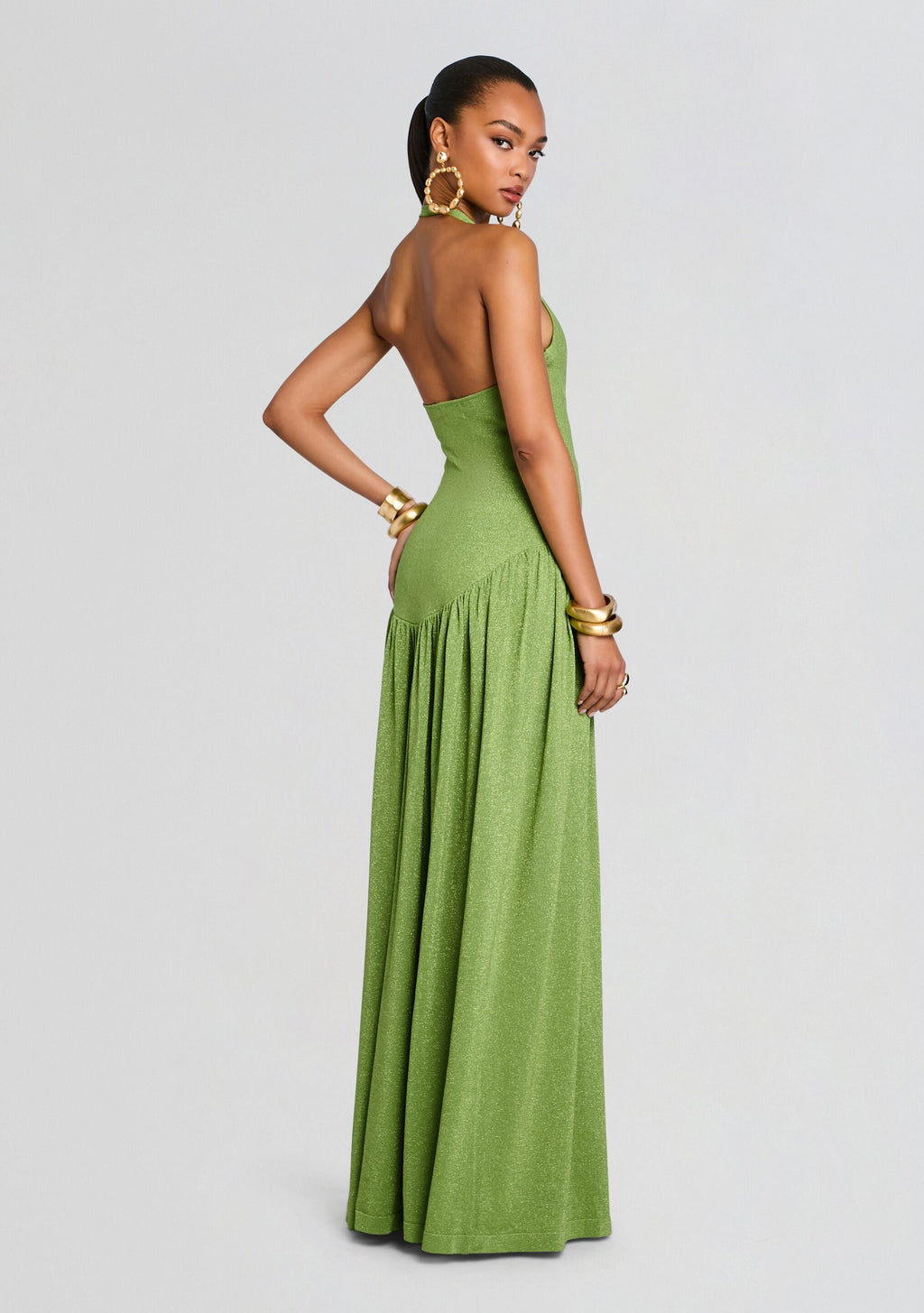 Marcelle Knit Dress by retrofête in Metallic Kiwi, product image 5