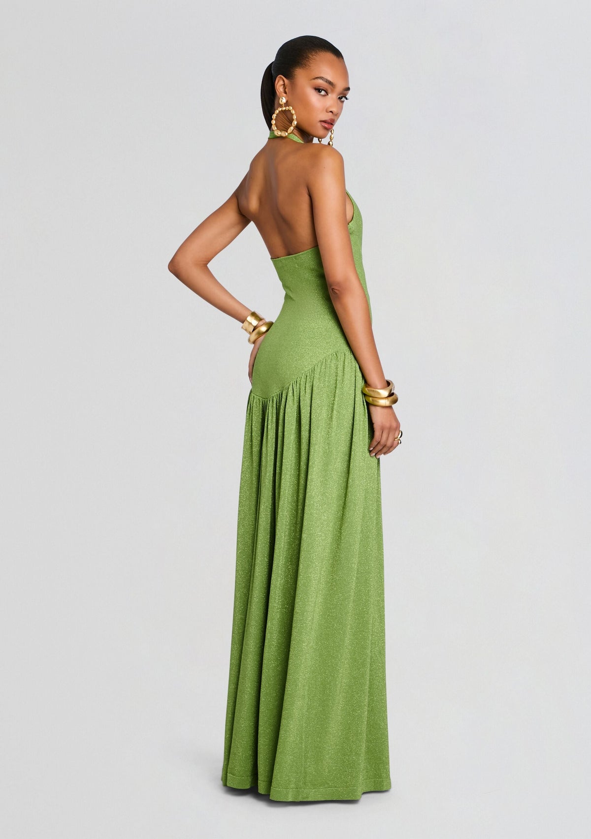 Marcelle Knit Dress by retrofête in Metallic Kiwi, product image 5