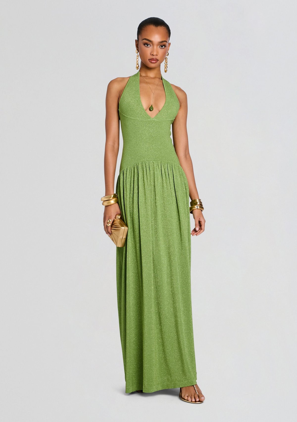 Marcelle Knit Dress by retrofête in Metallic Kiwi, product image 1