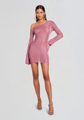 Saddler Metallic Knit Mini Dress by SEROYA in Taffy Pink, product image 1