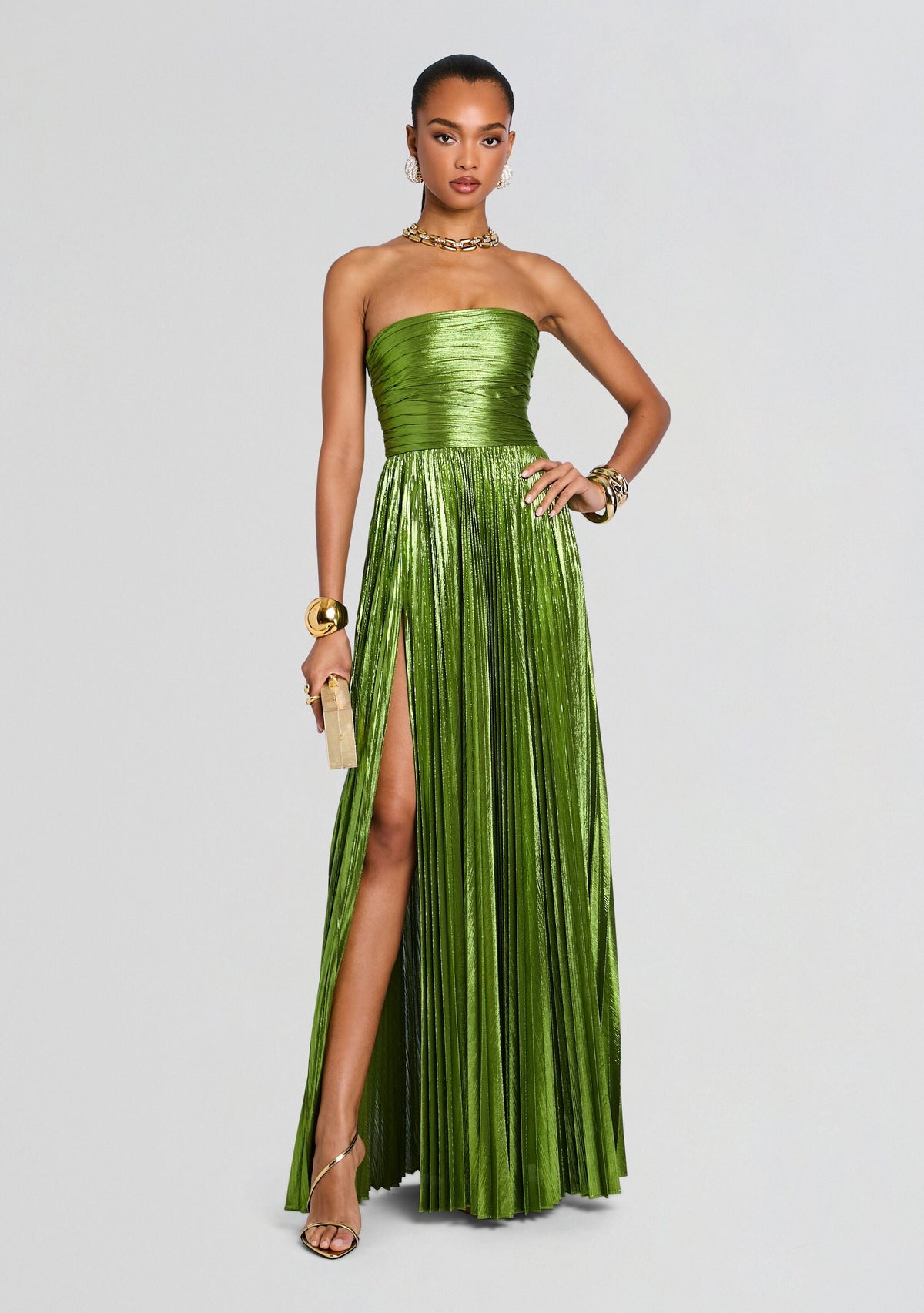 Sevyn Dress by retrofête in Metallic Kiwi, product image 1