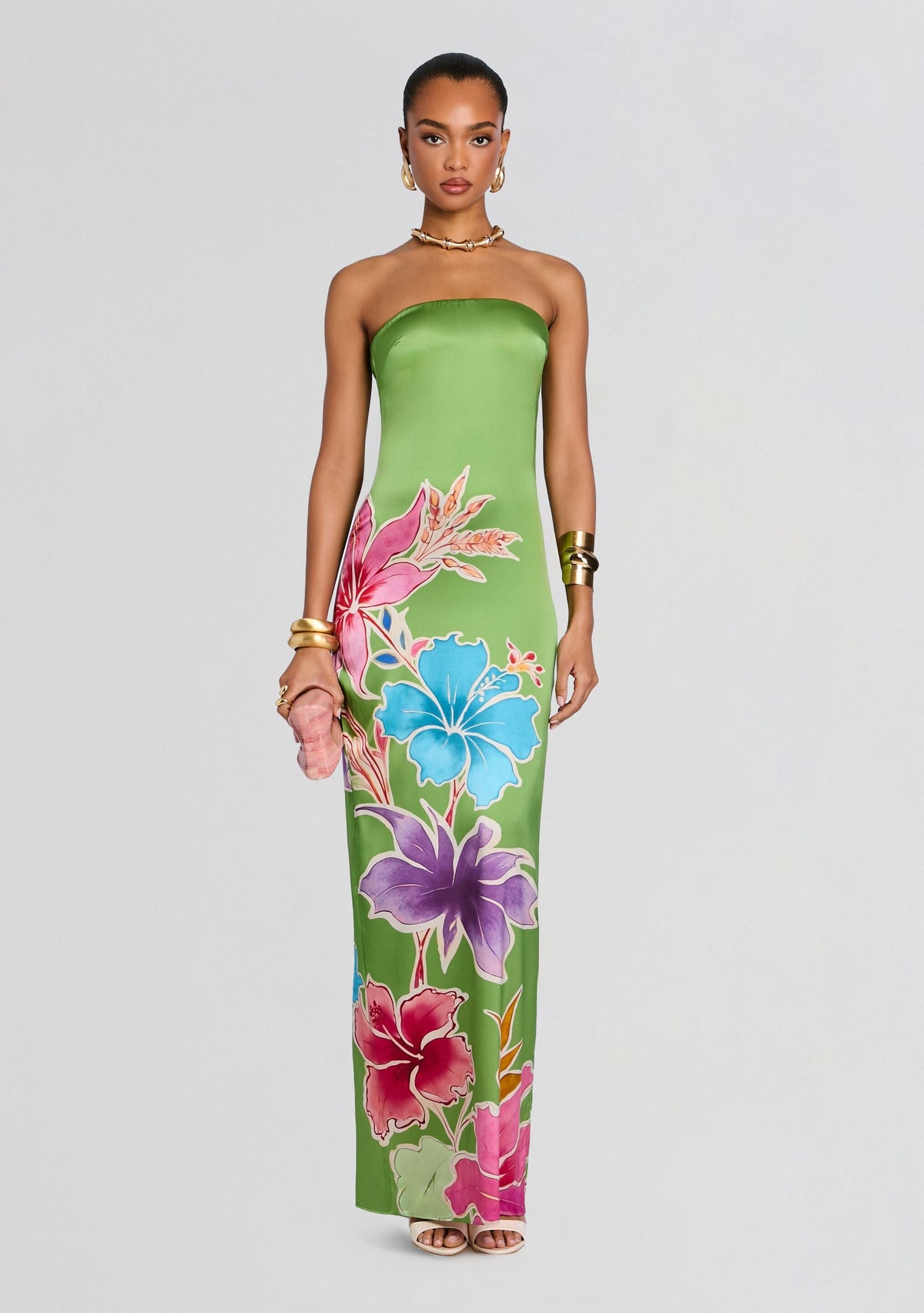 Vivi Silk Dress by retrofête in Kiwi Hibiscus Floral, product image 1