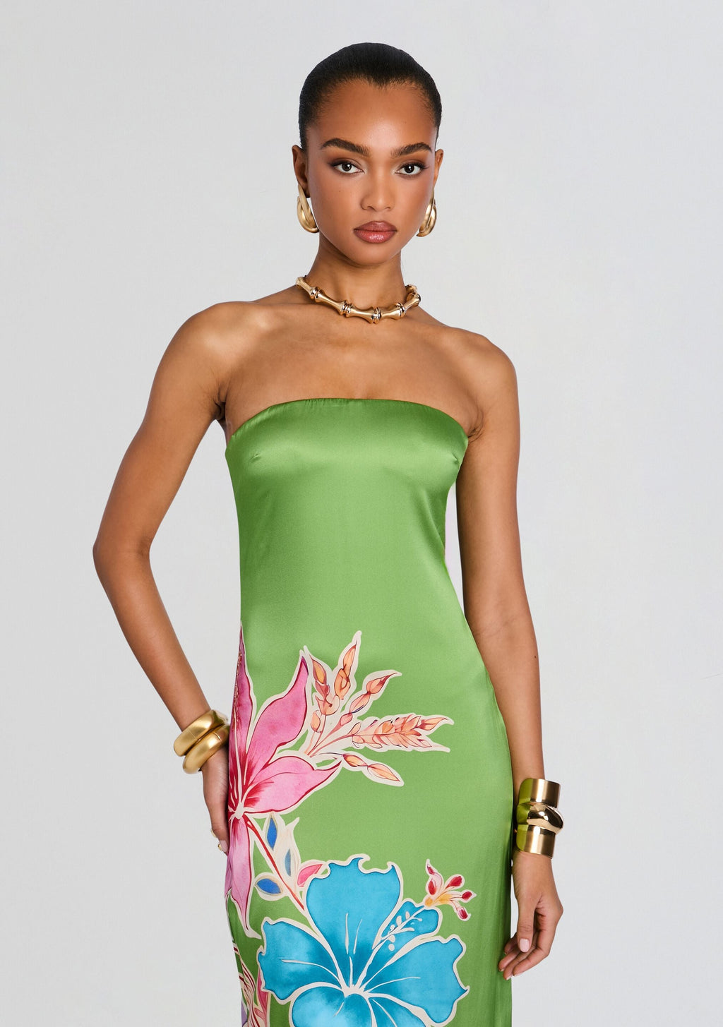 Vivi Silk Dress by retrofête in Kiwi Hibiscus Floral, product image 6