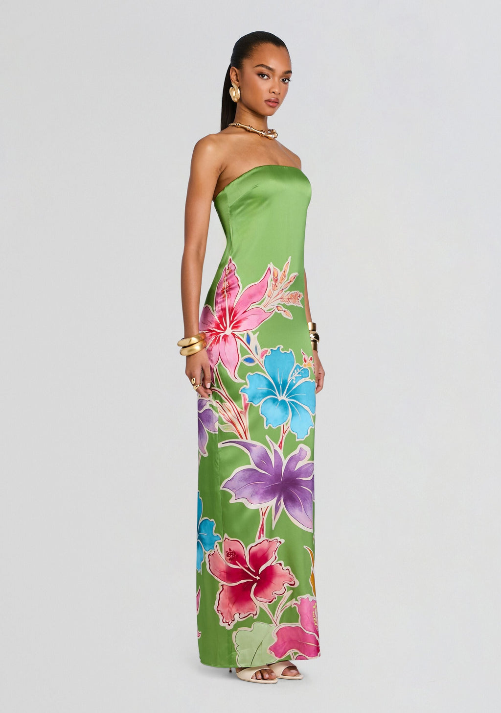 Vivi Silk Dress by retrofête in Kiwi Hibiscus Floral, product image 4