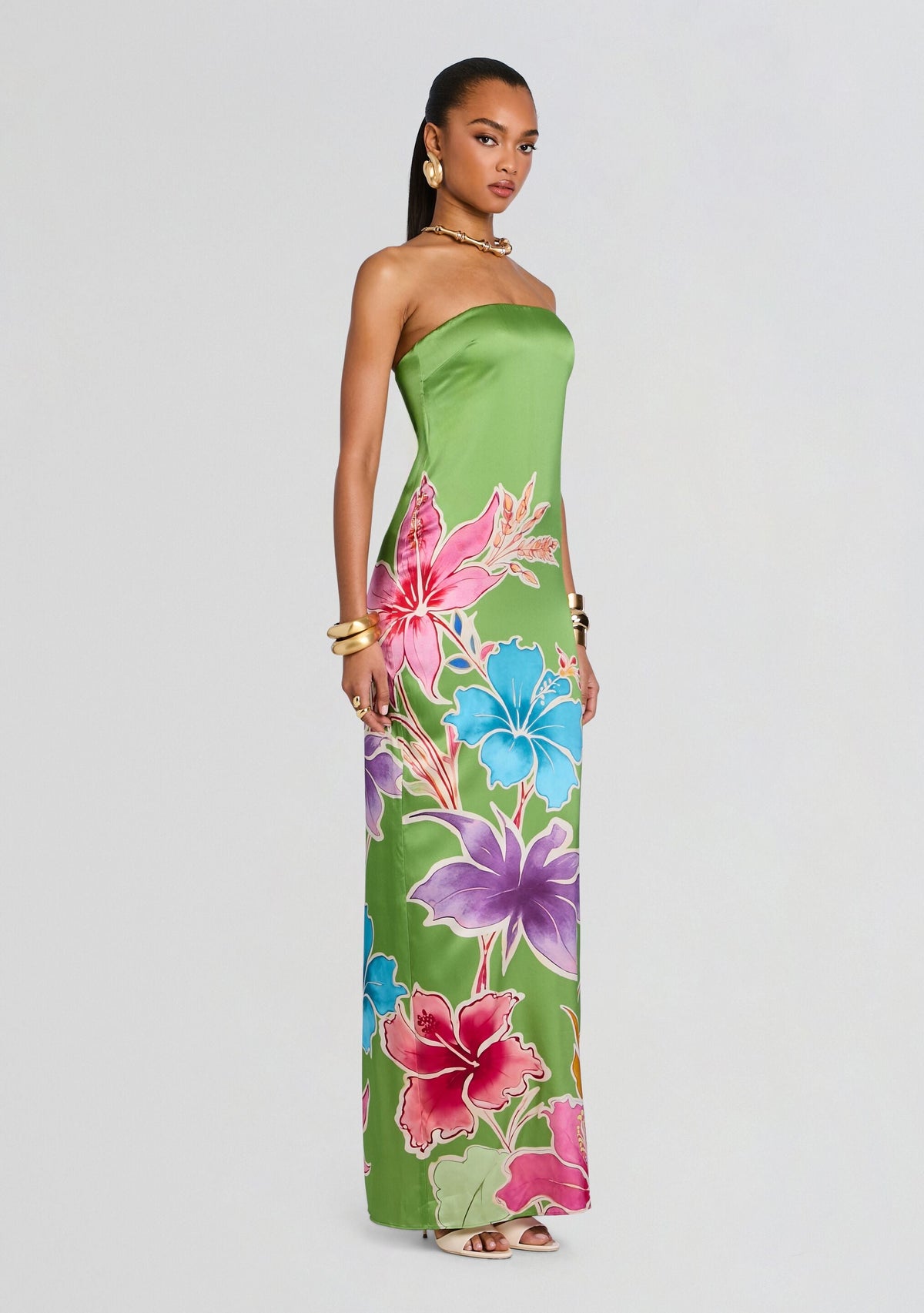 Vivi Silk Dress by retrofête in Kiwi Hibiscus Floral, product image 4
