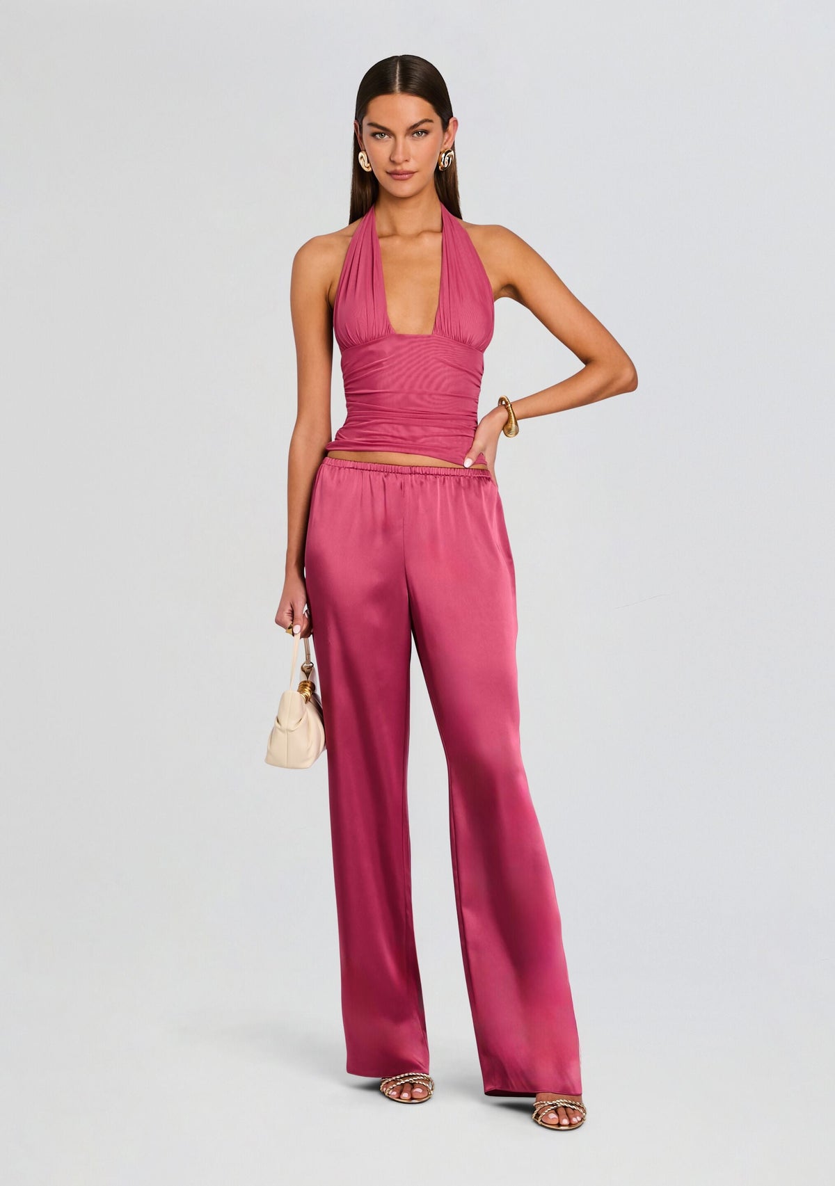 Lillian Satin Pant by SEROYA in Sangria, product image 2
