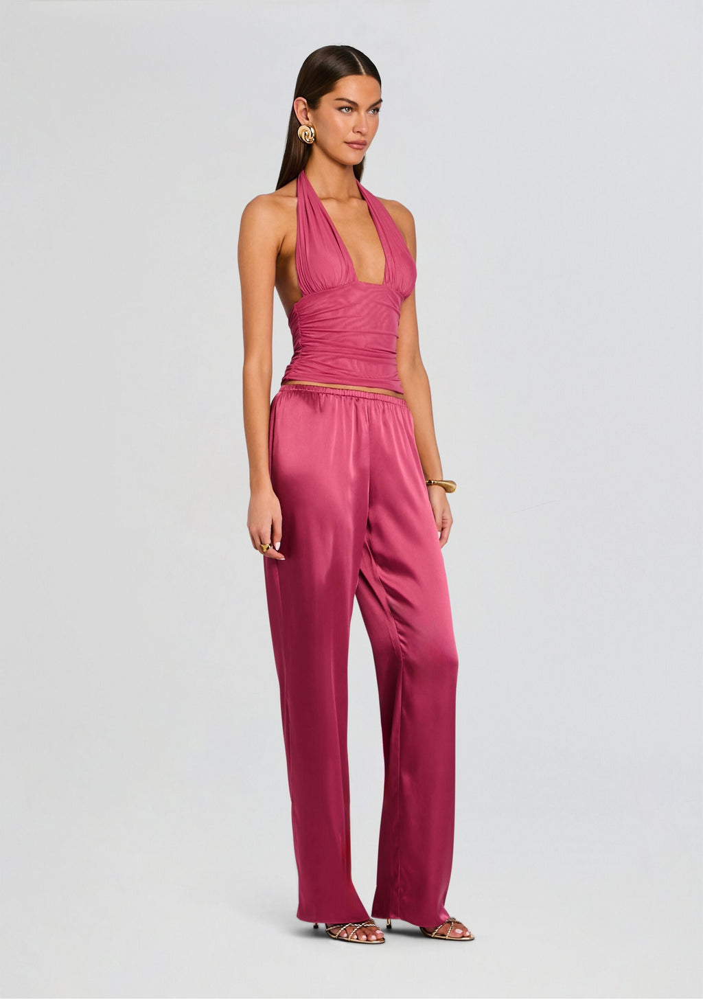 Lillian Satin Pant by SEROYA in Sangria, product image 4