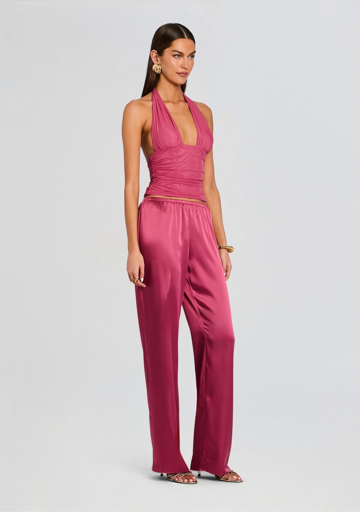 Lillian Satin Pant by SEROYA in Sangria, product image 4