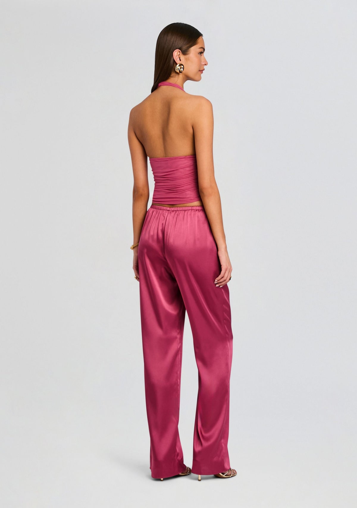 Lillian Satin Pant by SEROYA in Sangria, product image 5