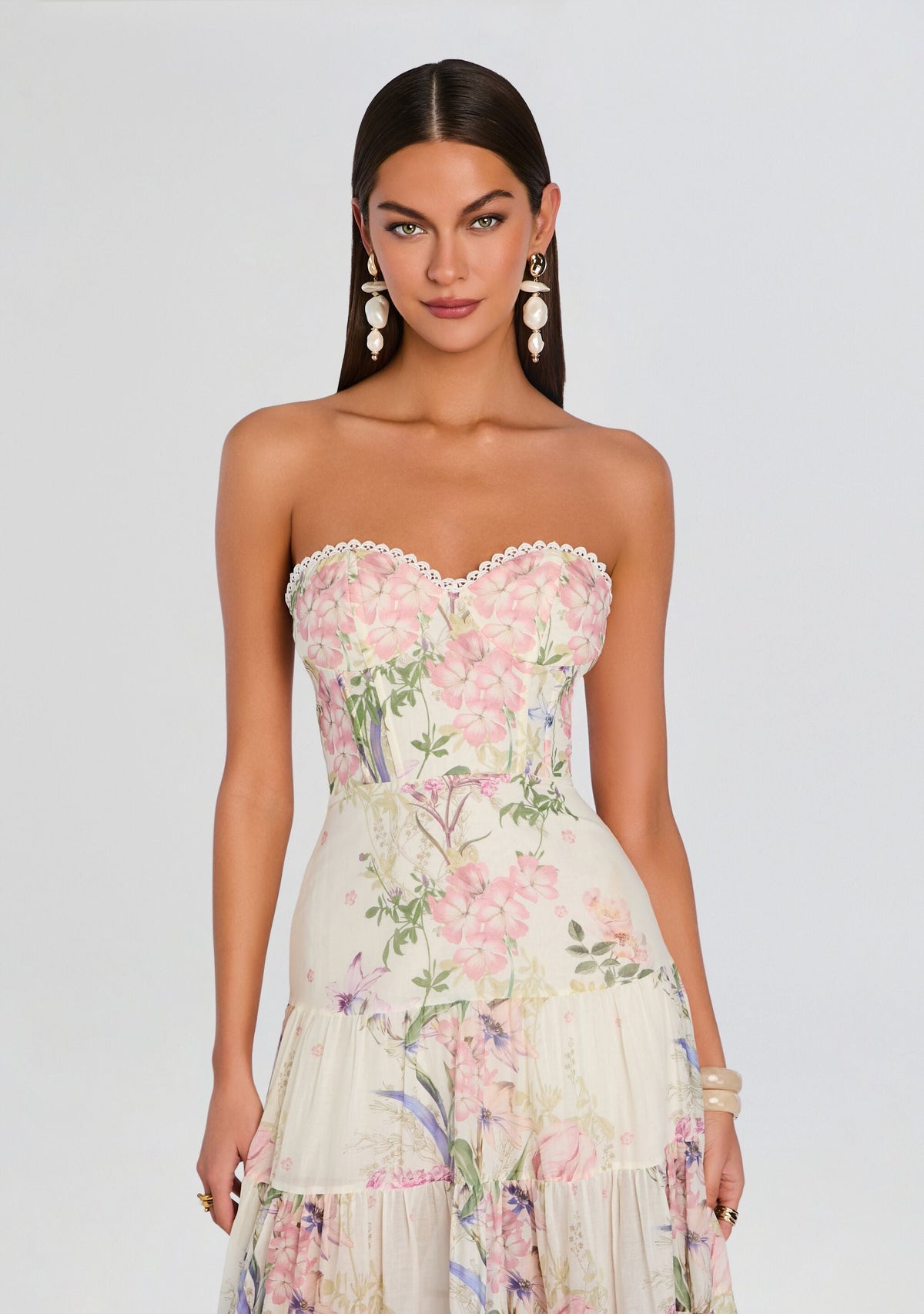 Danny Long Dress by Charo Ruiz in Cream Botanic, product image 5