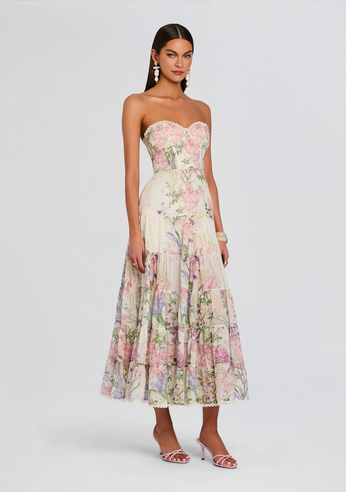 Danny Long Dress by Charo Ruiz in Cream Botanic, product image 3