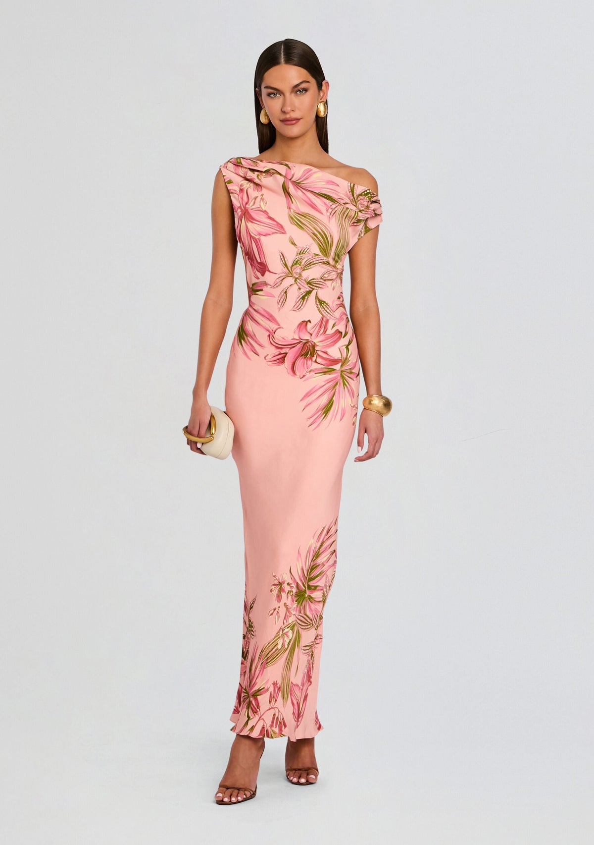 Cain One Shoulder Maxi Dress by Rococo Sand in Peach, product image 1