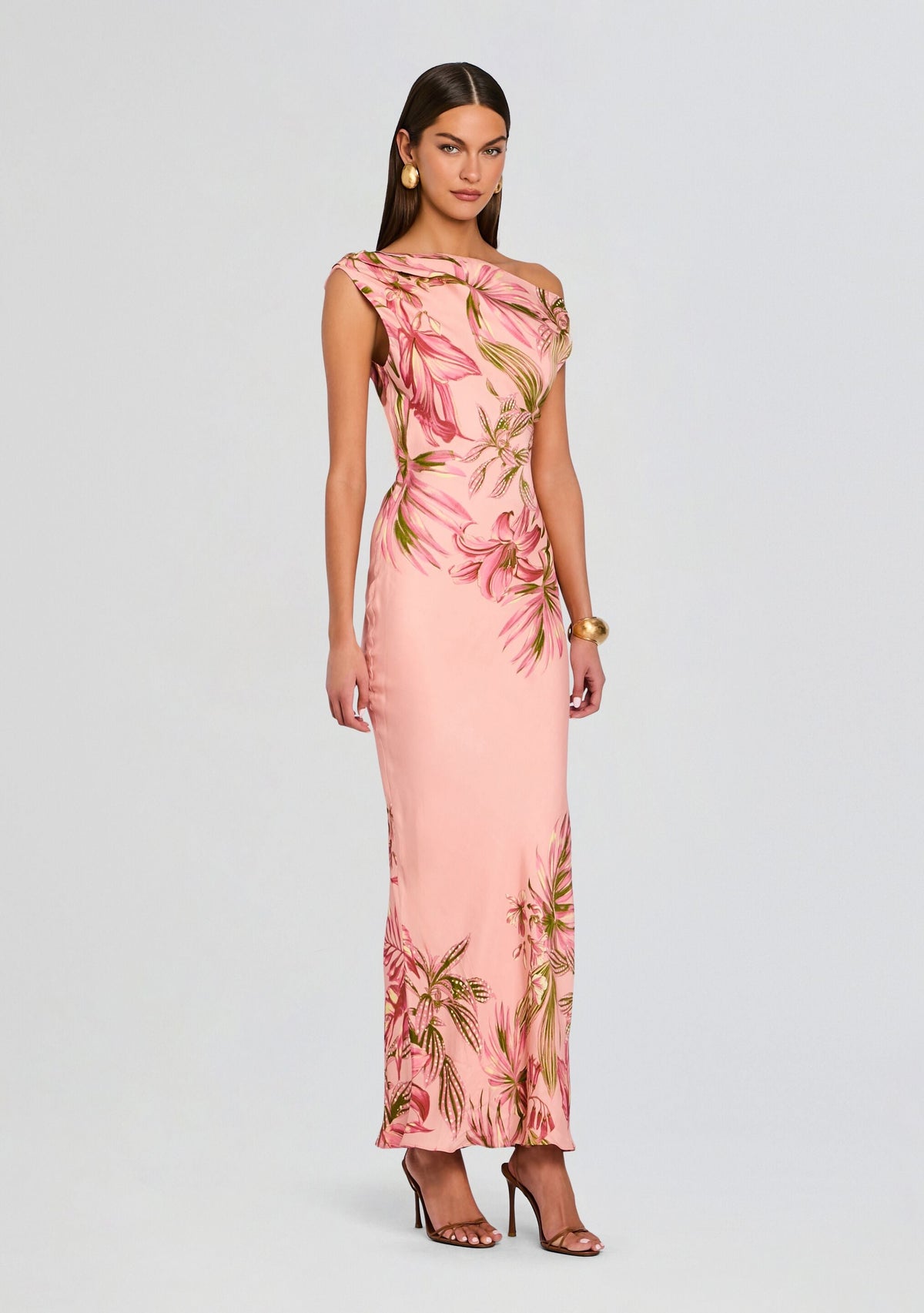 Cain One Shoulder Maxi Dress by Rococo Sand in Peach, product image 3
