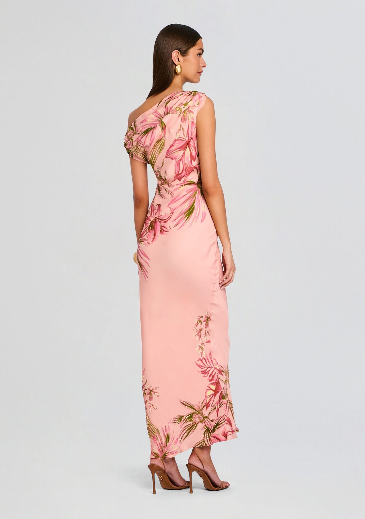 Cain One Shoulder Maxi Dress by Rococo Sand in Peach, product image 4