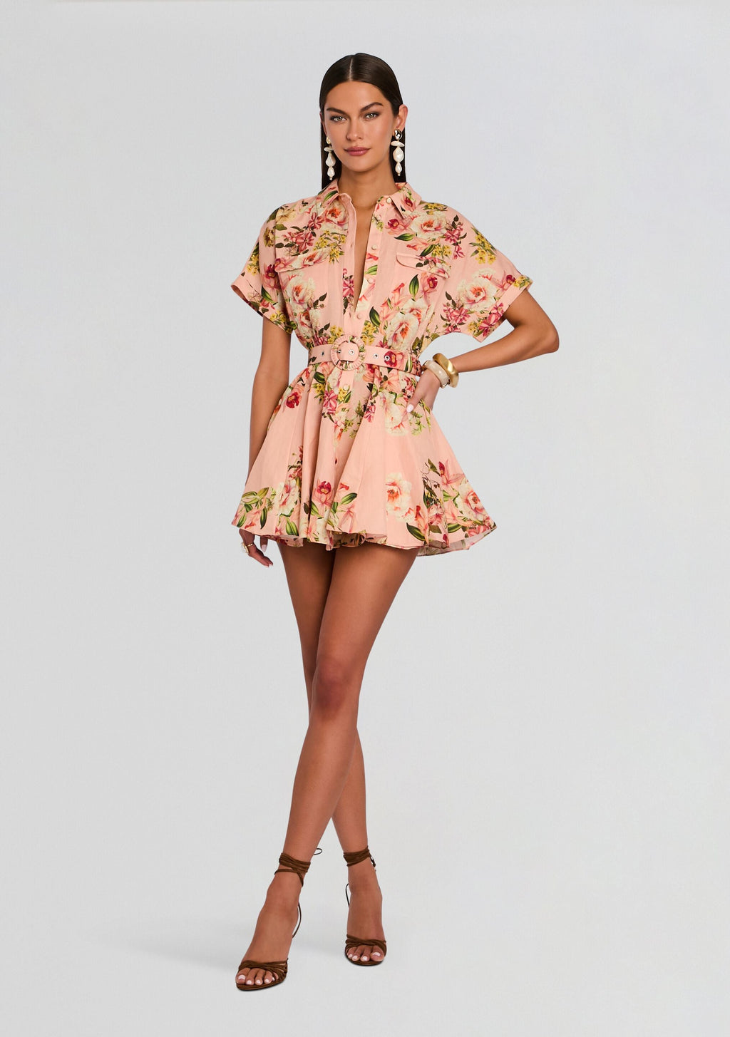 Ayla Short Dress With Belt Buckle by Hemant & Nandita in Peach, product image 1