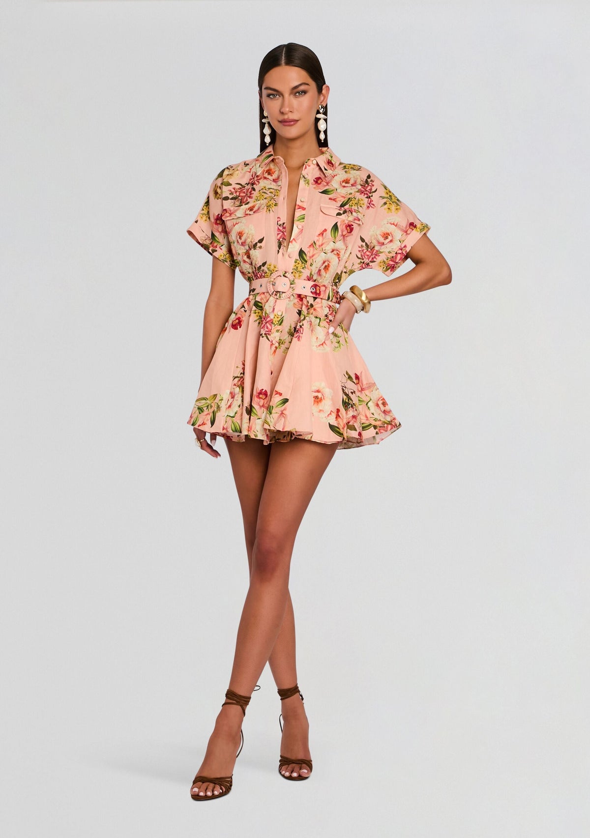 Ayla Short Dress With Belt Buckle by Hemant & Nandita in Peach, product image 1