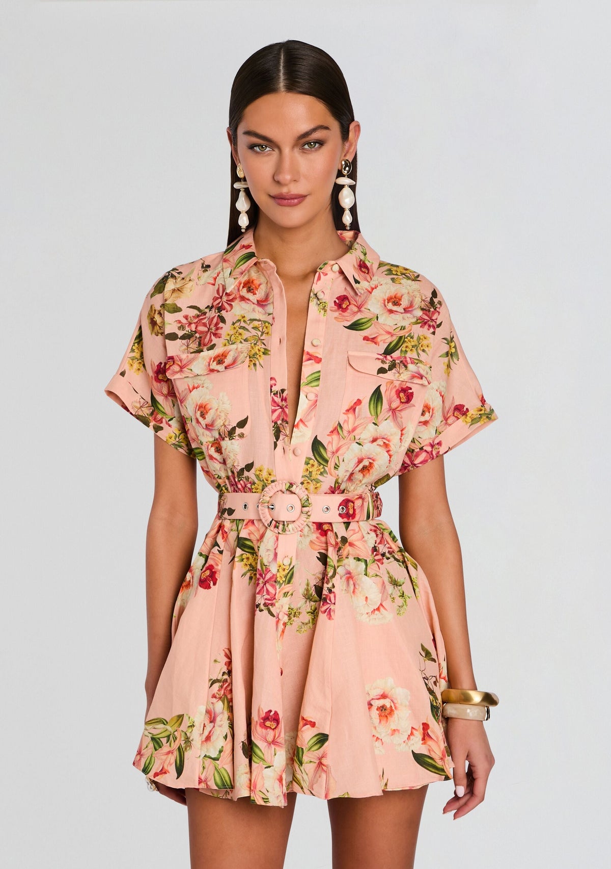 Ayla Short Dress With Belt Buckle by Hemant & Nandita in Peach, product image 5