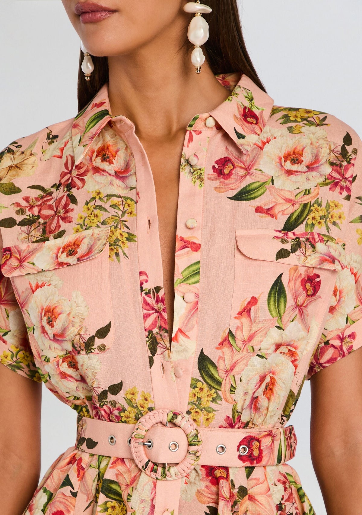 Ayla Short Dress With Belt Buckle by Hemant & Nandita in Peach, product image 2
