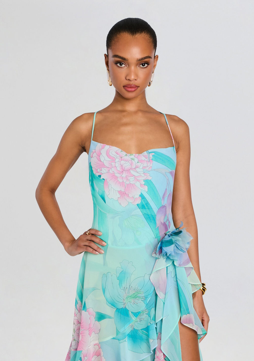 Samara Silk Chiffon Dress by retrofête in Beija Flor Pistachio, product image 3