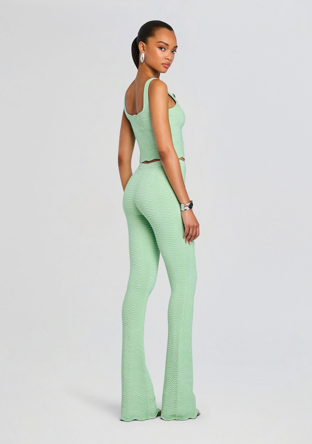 Aloe Metallic Rib Knit Top by retrofête in Metallic Mint, product image 5