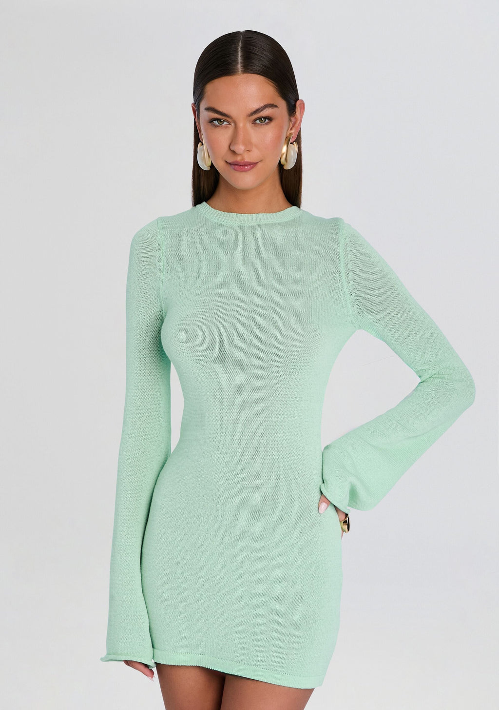 Bec Knit Mini Dress by SEROYA in Spearmint, product image 5