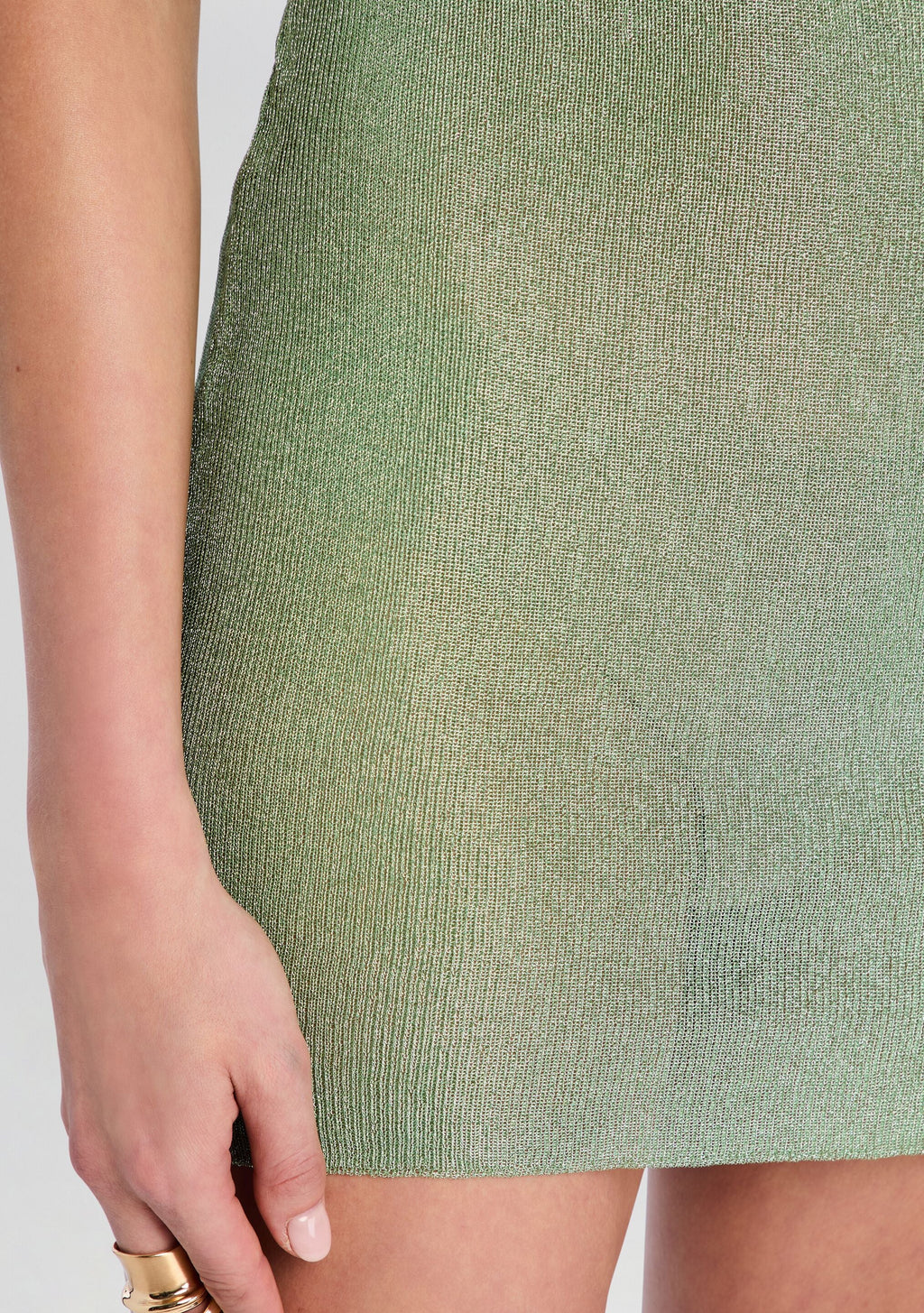Benni Metallic Knit Mini Dress by SEROYA in Sage, product image 2