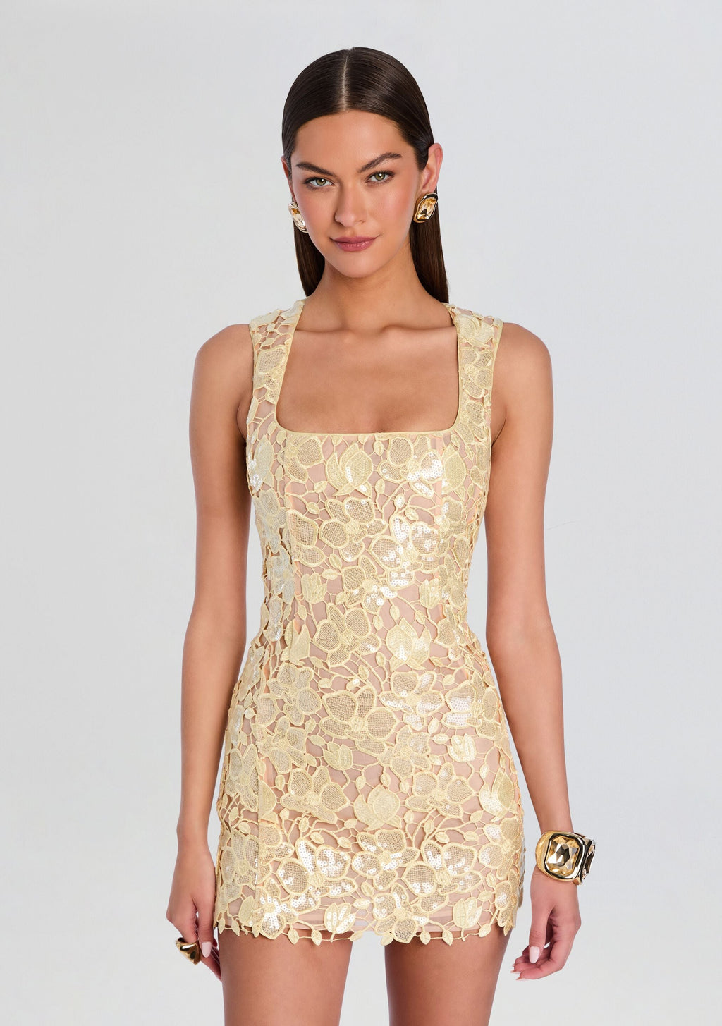 Elainy Sequin Lace Dress by retrofête in Yuzu, product image 5