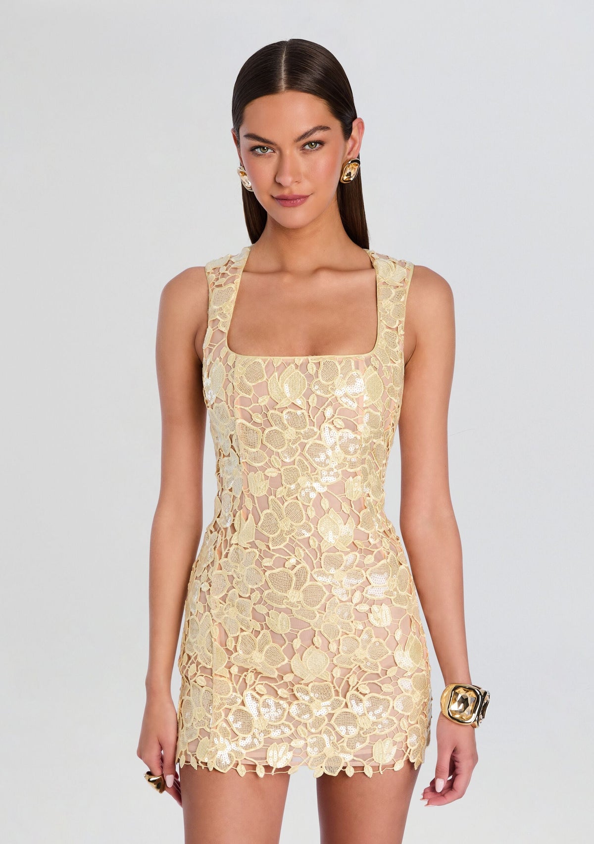 Elainy Sequin Lace Dress by retrofête in Yuzu, product image 5