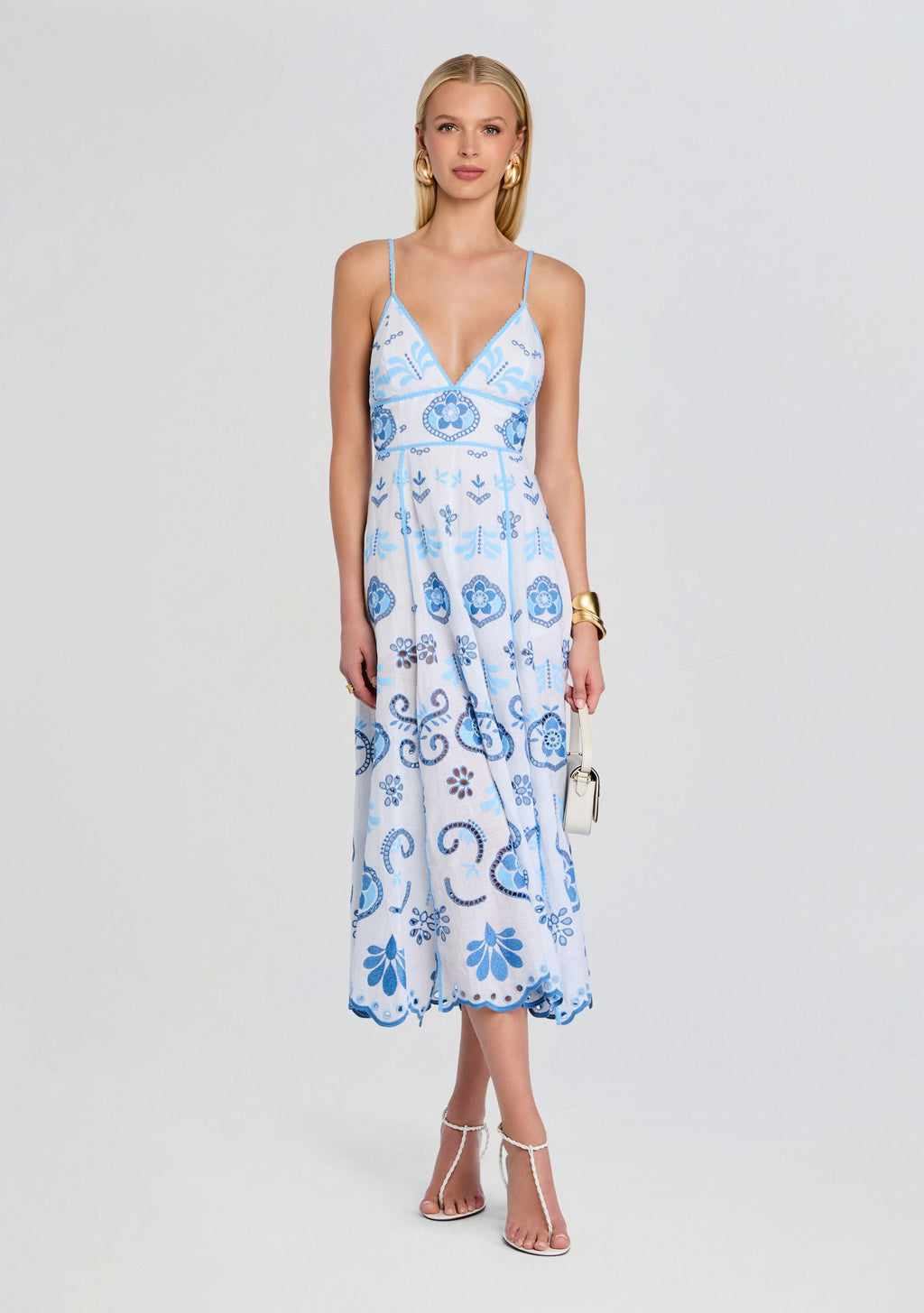 Gardea Long Dress by Charo Ruiz in White/Blue, product image 1