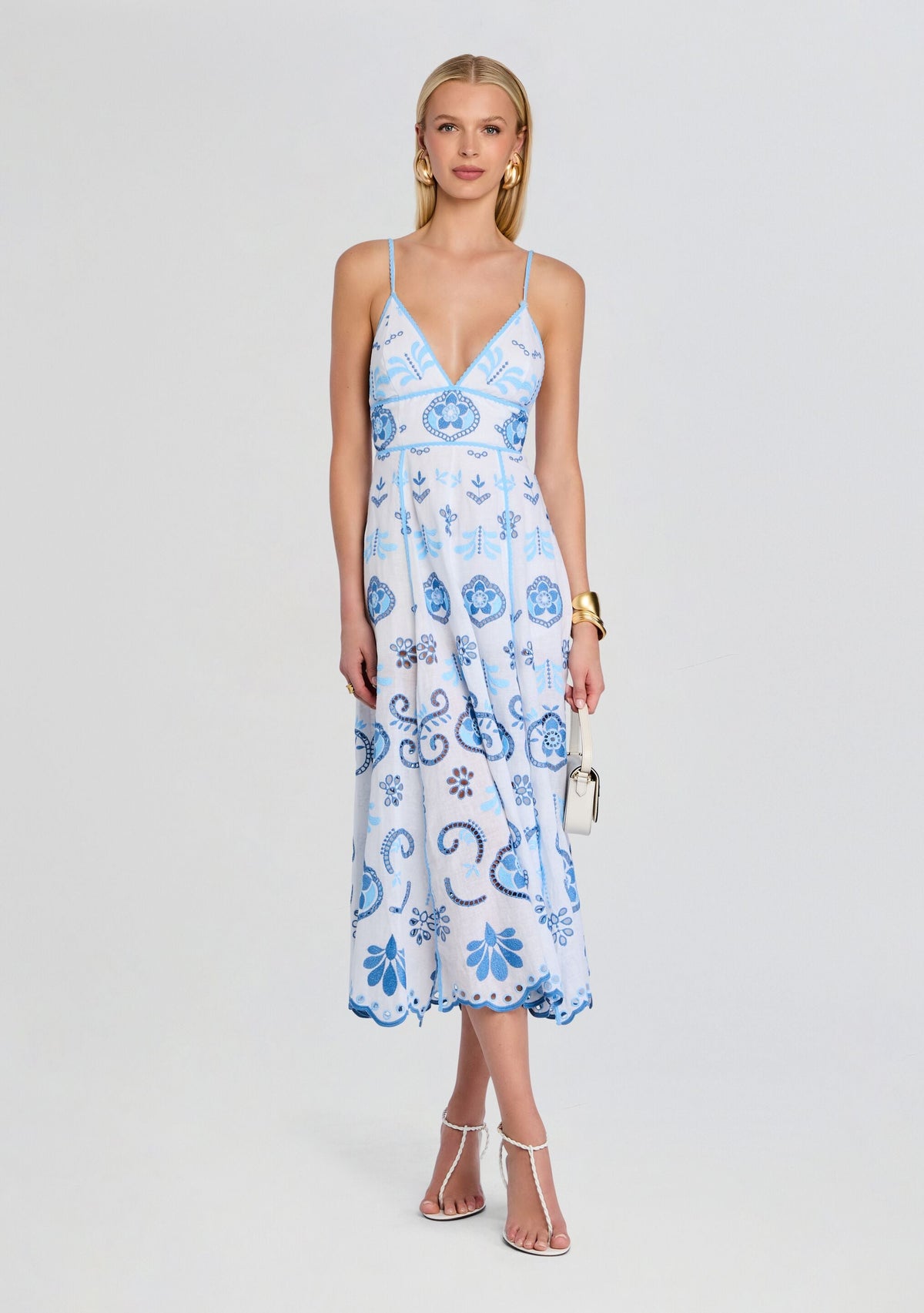 Gardea Long Dress by Charo Ruiz in White/Blue, product image 1