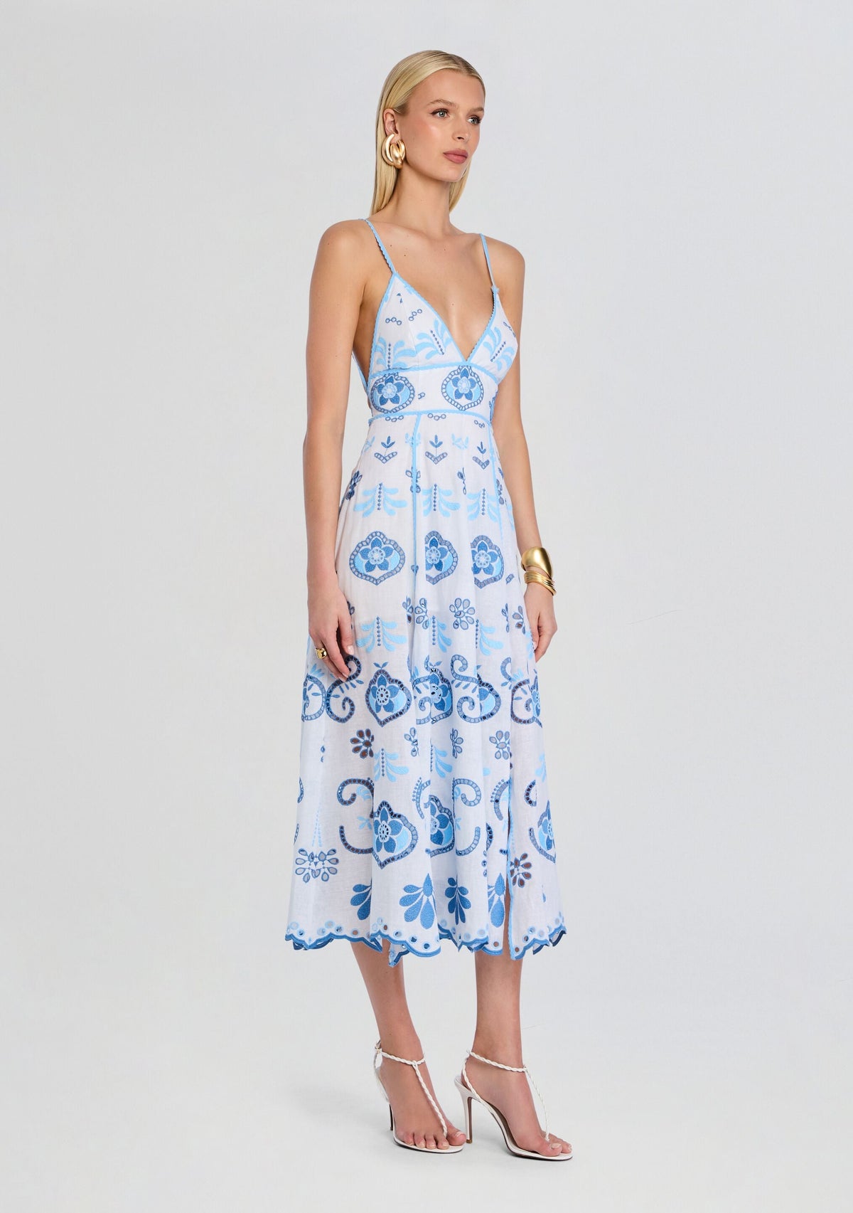 Gardea Long Dress by Charo Ruiz in White/Blue, product image 3