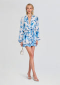 Milo Mini Dress With Detachable Belt by Rococo Sand in White Blue, product image 1