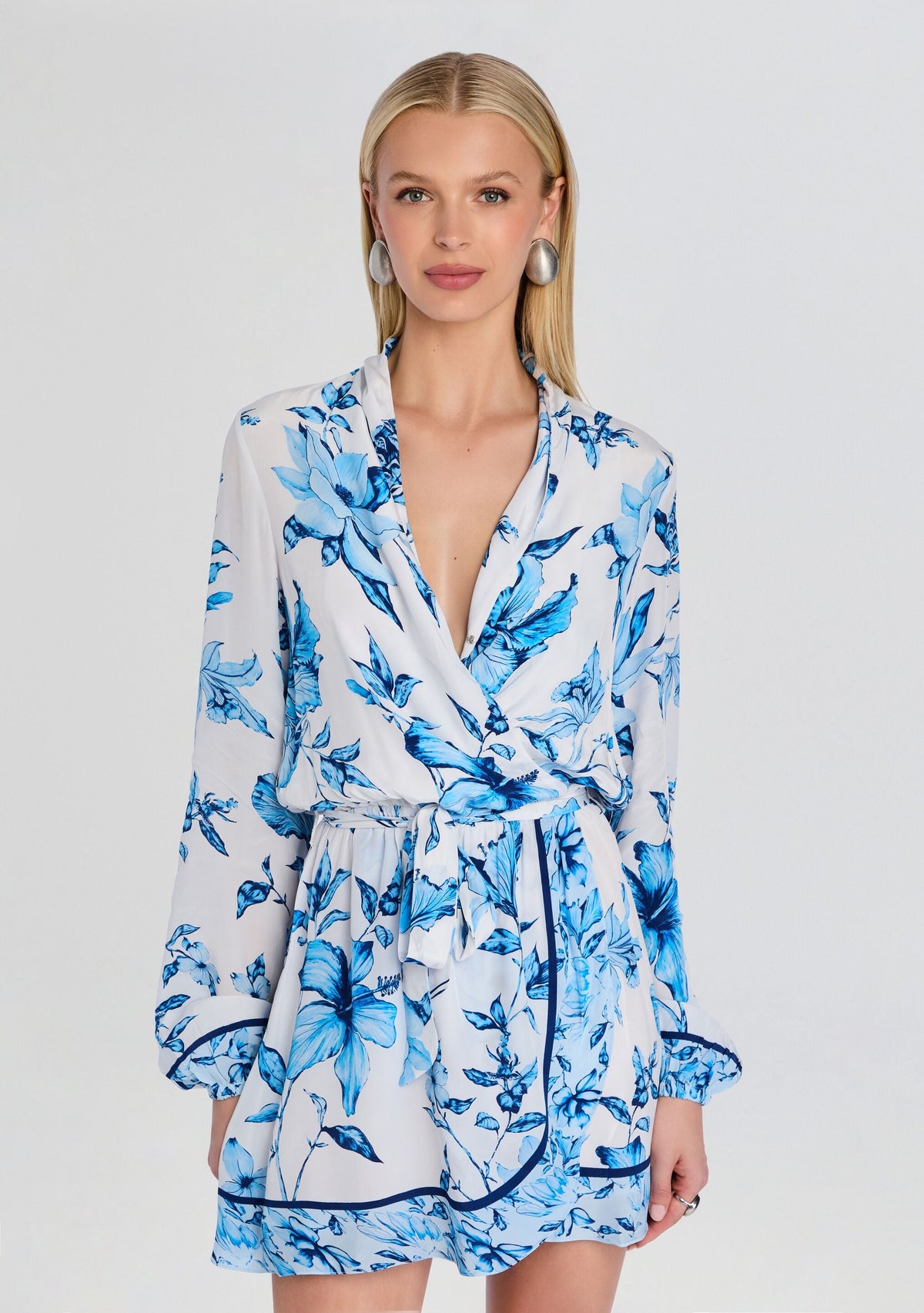 Milo Mini Dress With Detachable Belt by Rococo Sand in White Blue, product image 5
