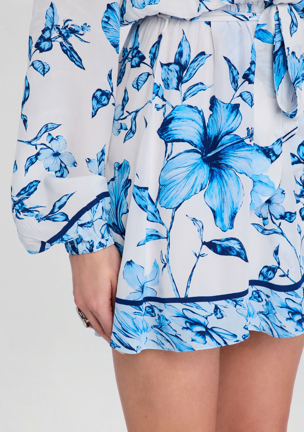Milo Mini Dress With Detachable Belt by Rococo Sand in White Blue, product image 2