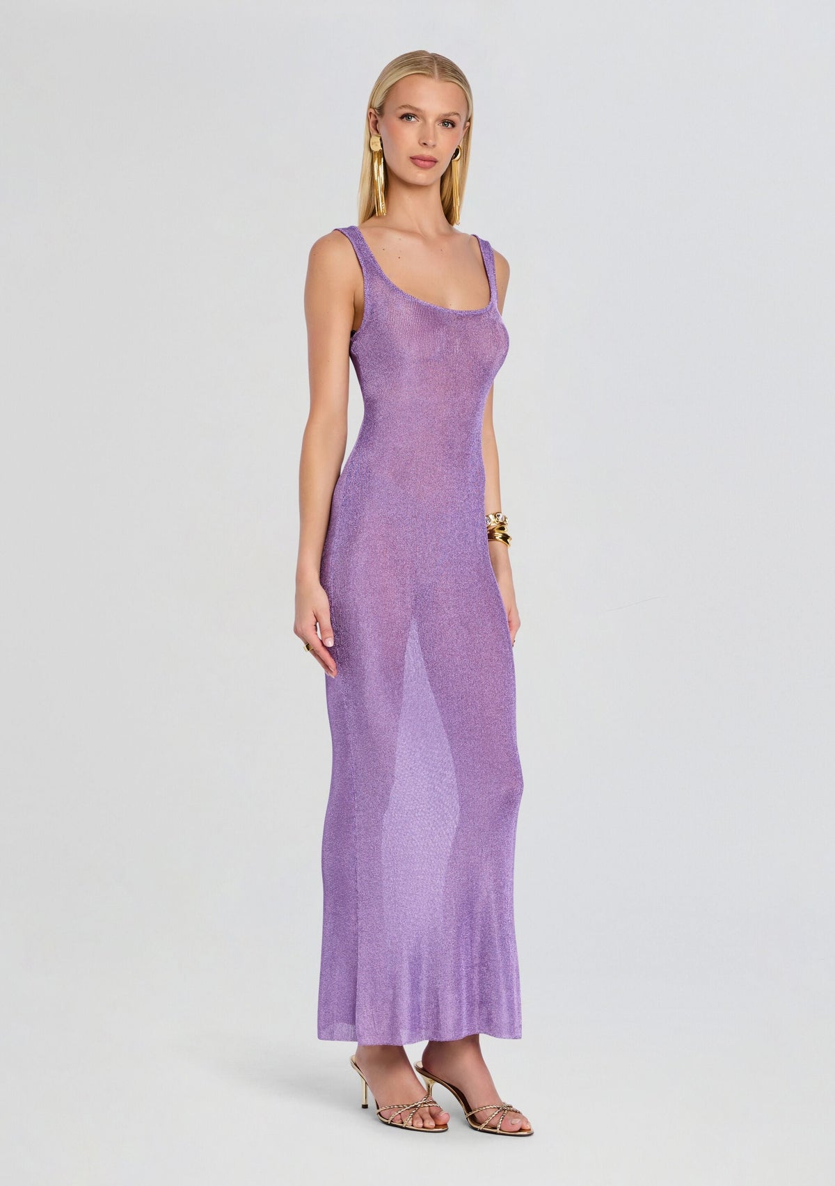 Martina Metallic Knit Maxi Dress by SEROYA in Lilac Bloom, product image 3
