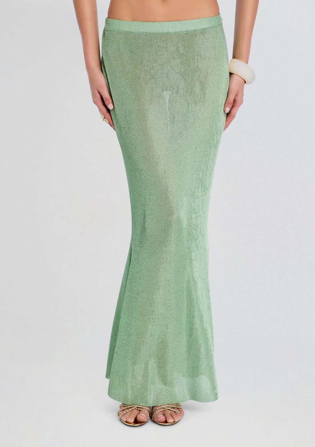 Harmony Metallic Knit Skirt by SEROYA in Sage, product image 1