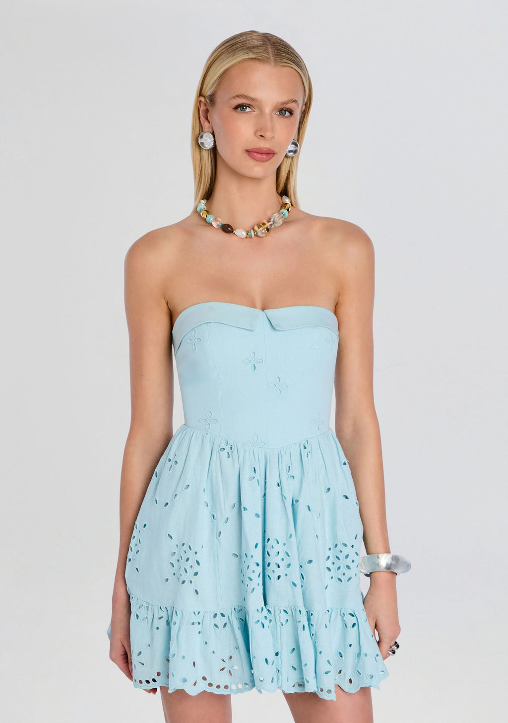 Hana Off Shoulder Mini Dress by Hemant & Nandita in Blue, product image 5