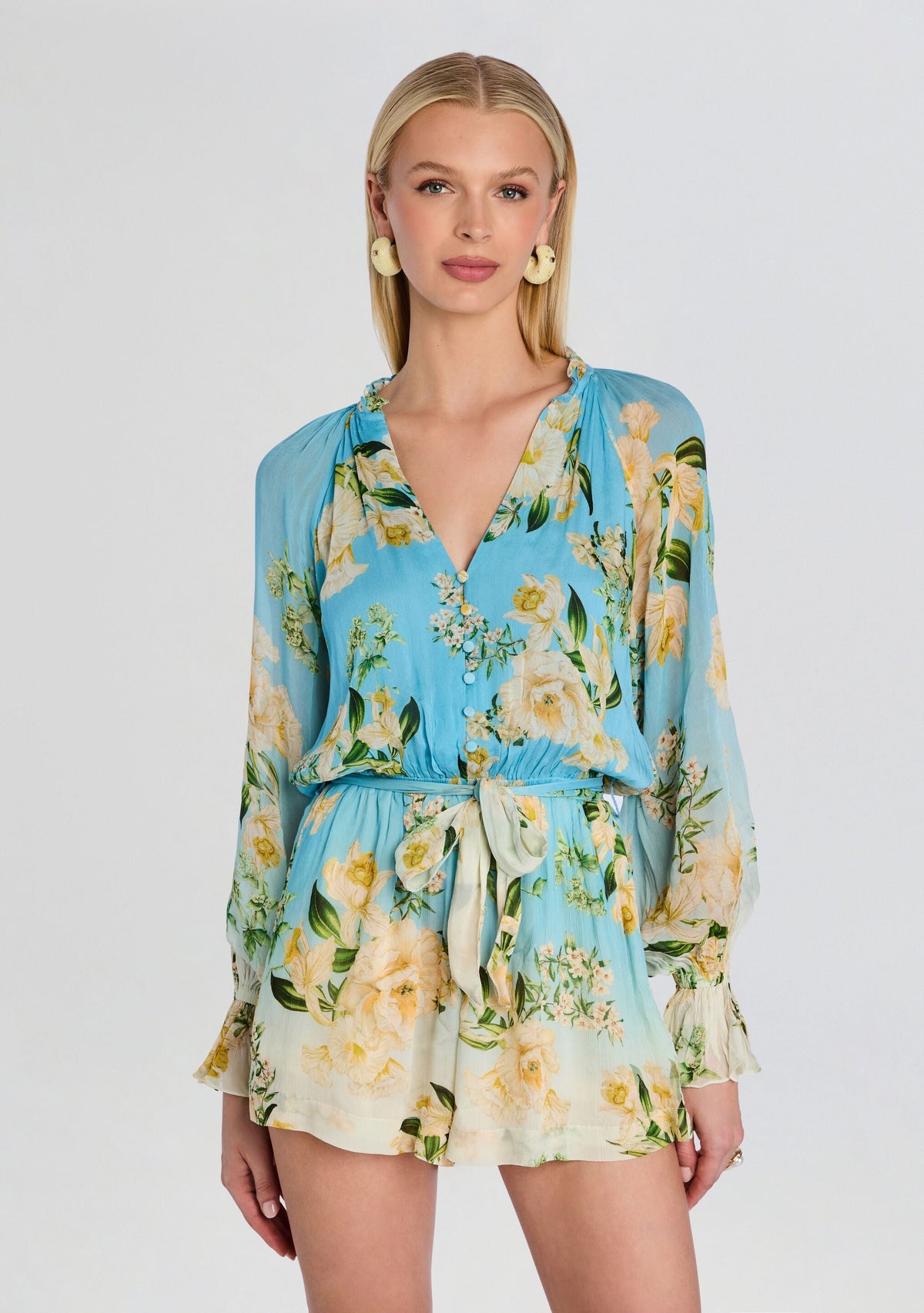 Ajia Romper With Tie Belt by Hemant & Nandita in Blue, product image 5
