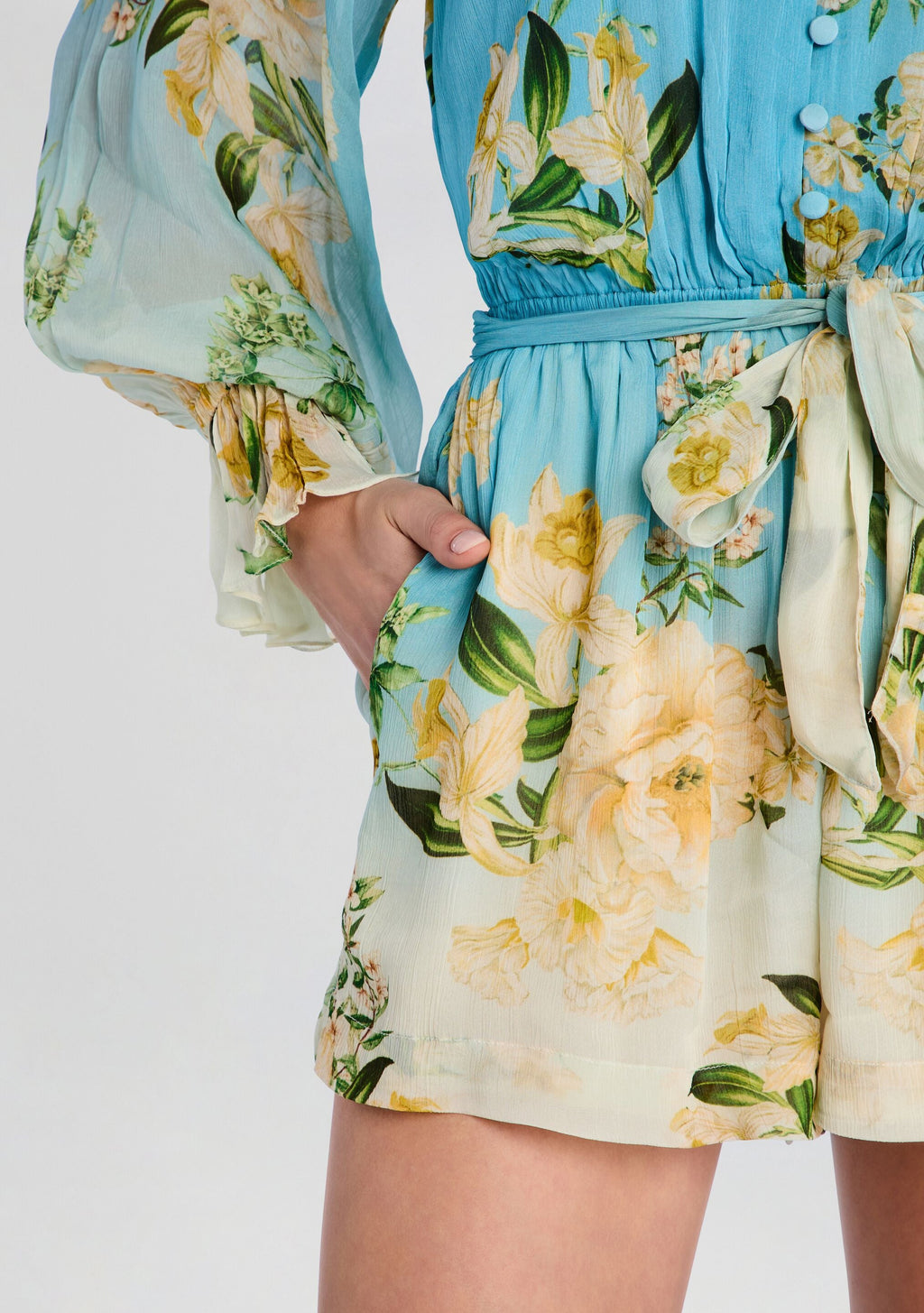 Ajia Romper With Tie Belt by Hemant & Nandita in Blue, product image 2