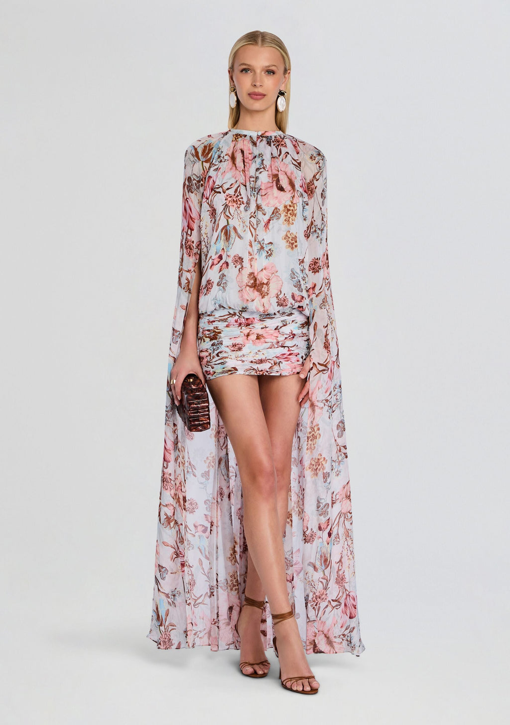 Ezra Ruched Cape Mini Dress by Hemant & Nandita in Blue, product image 1