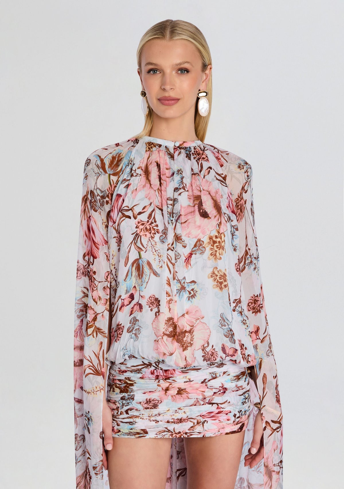 Ezra Ruched Cape Mini Dress by Hemant & Nandita in Blue, product image 5